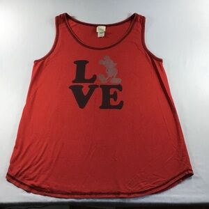 Disney Mickey Red Graphic 'LOVE' Tank Top - Women's Sleeveless Tee Cotton Size L